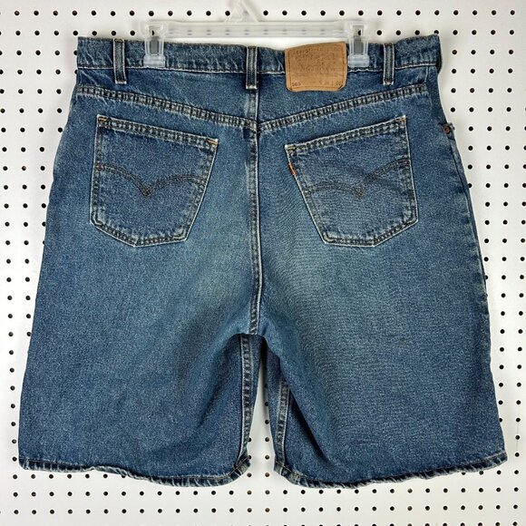 Levi's 565 Vintage Jean Shorts 36 Wide Leg Baggy Denim Jorts 90s Orange Tab USA - Picture 1 of 8